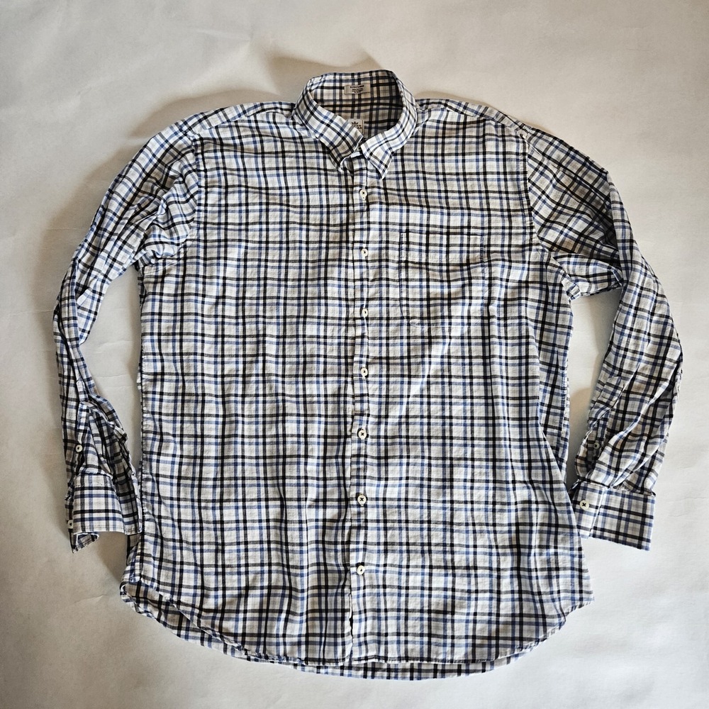 Peter Millar Men's XL Blue Plaid Checkered Long Sleeve Button-Down Shirt‎